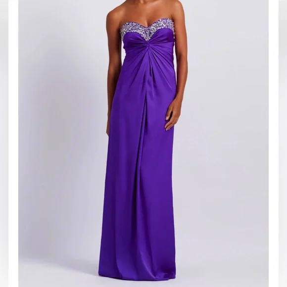 PatBO Strapless Purple Evening Gown with Beaded Sweetheart Neckline - Picture 2 of 13